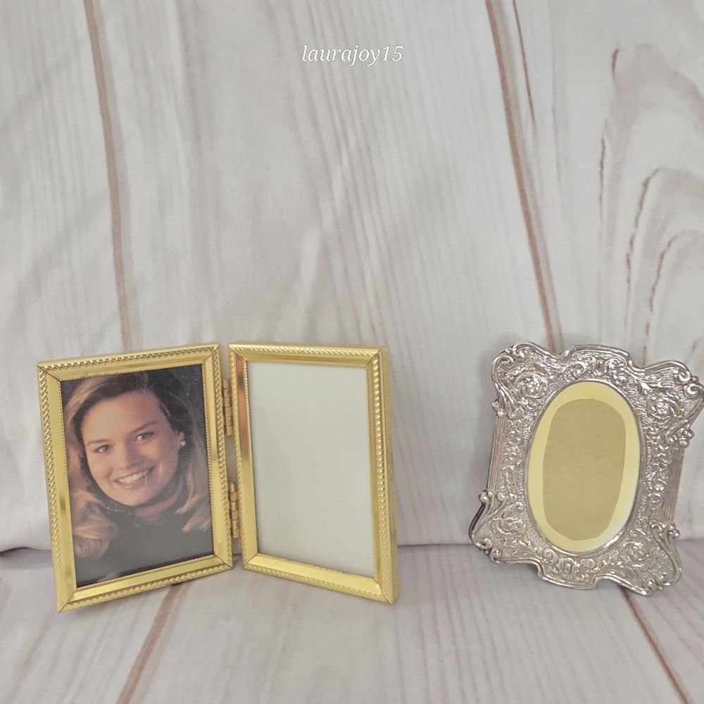 Vintage Mini Photo Picture Frames Set Of 2 Gold Silver 3x2 2.5x1.5 Inch